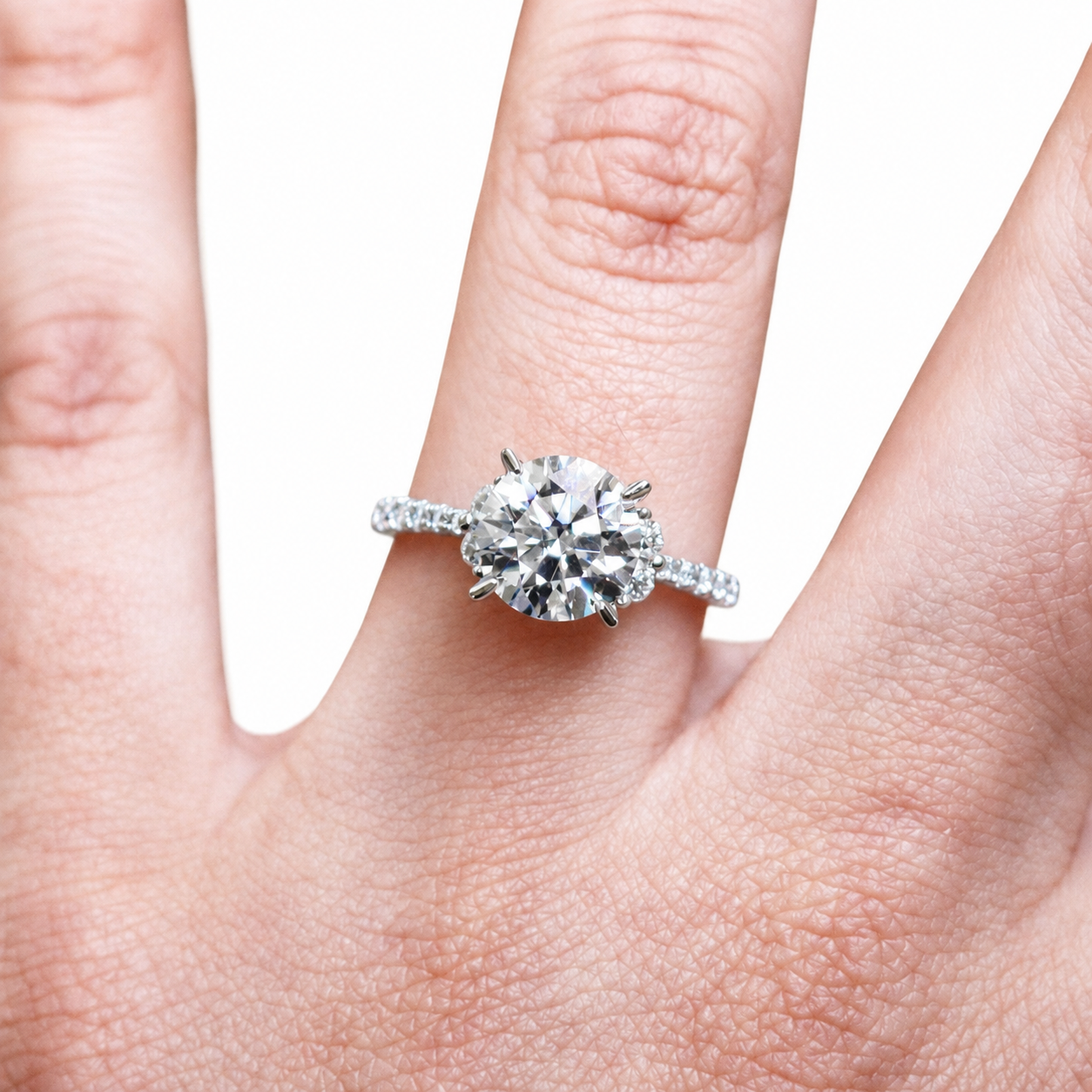 Sterling Silver 2.0CT 8.0MM Moissanite Engagement Ring