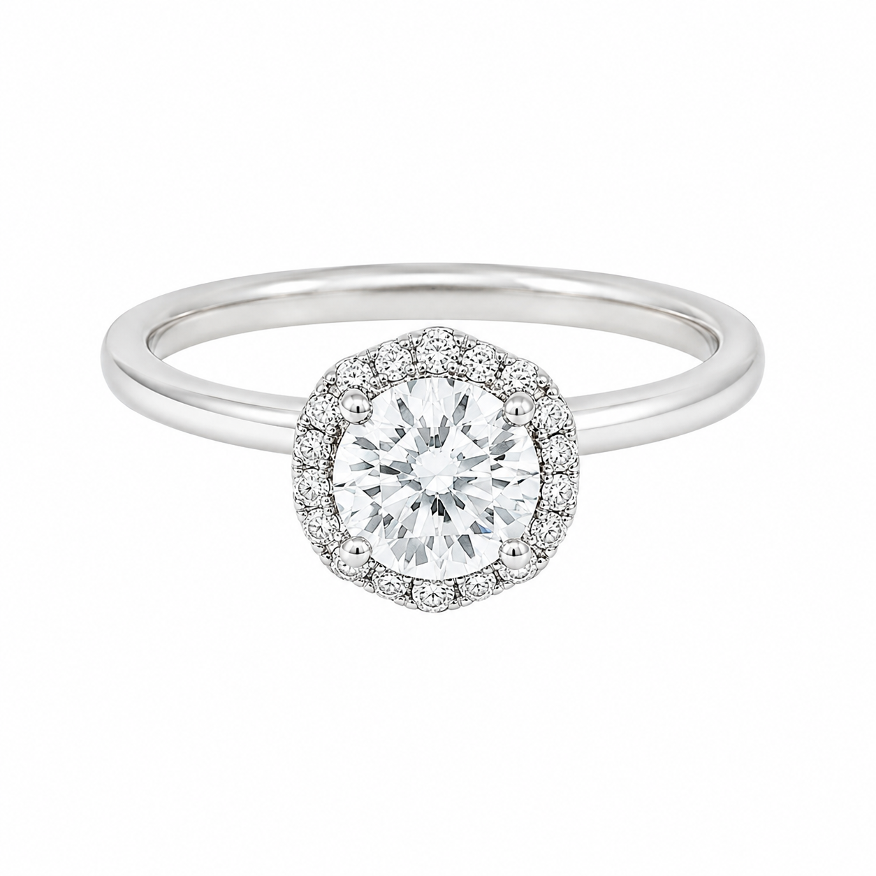 Sterling Silver 0.8CT 6.0MM Moissanite Halo Engagement Ring