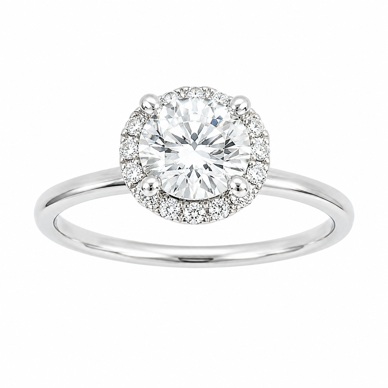 Sterling Silver 0.8CT 6.0MM Moissanite Halo Engagement Ring
