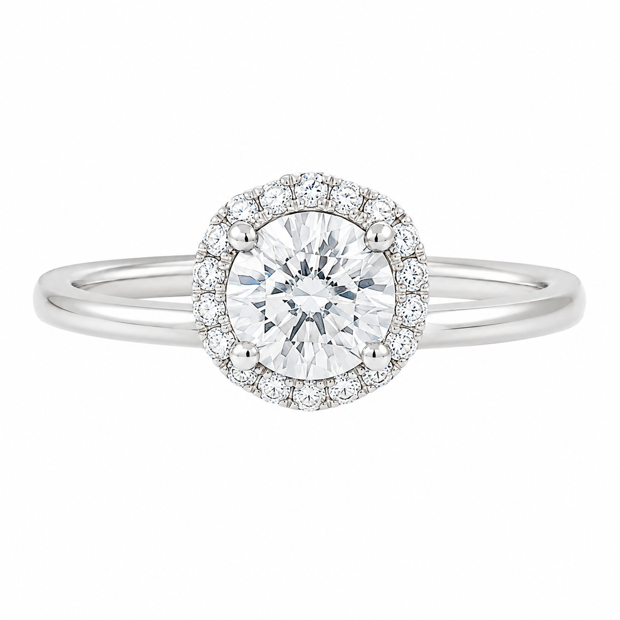 Sterling Silver 0.8CT 6.0MM Moissanite Halo Engagement Ring