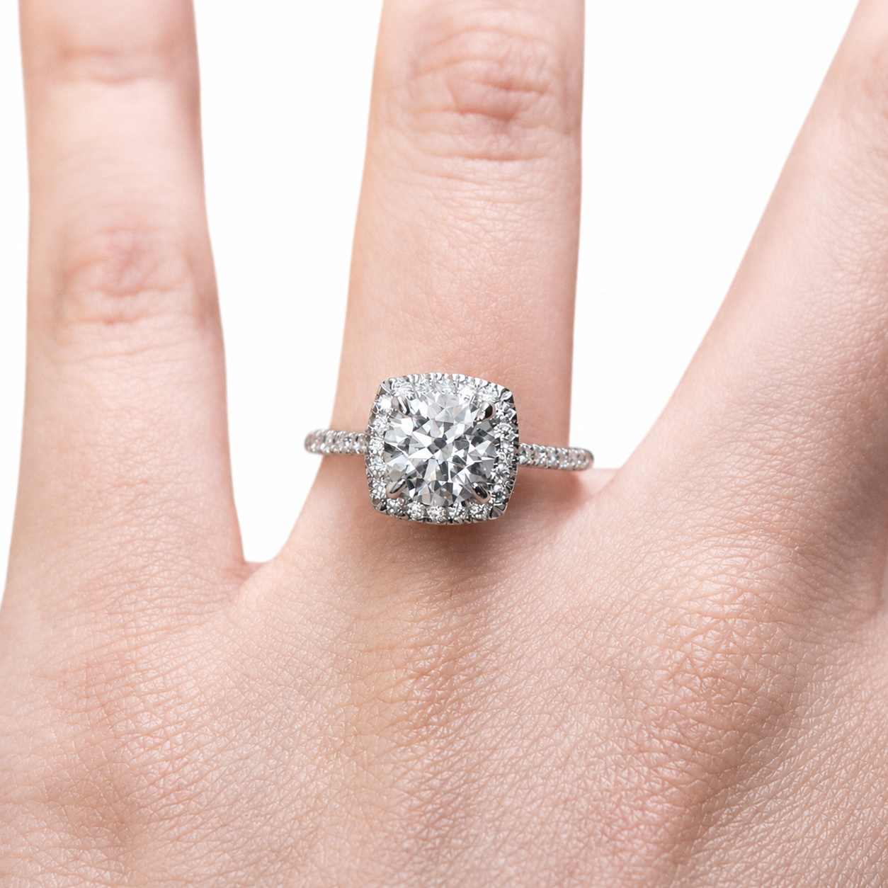 Sterling Silver 1.2CT 7.0MM Moissanite Halo Engagement Ring