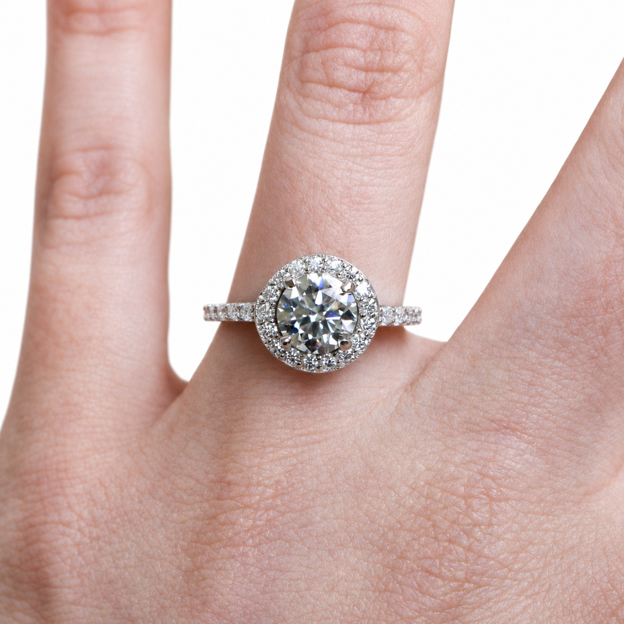 Sterling Silver 1.2CT 7.0MM Moissanite Halo Engagement Ring
