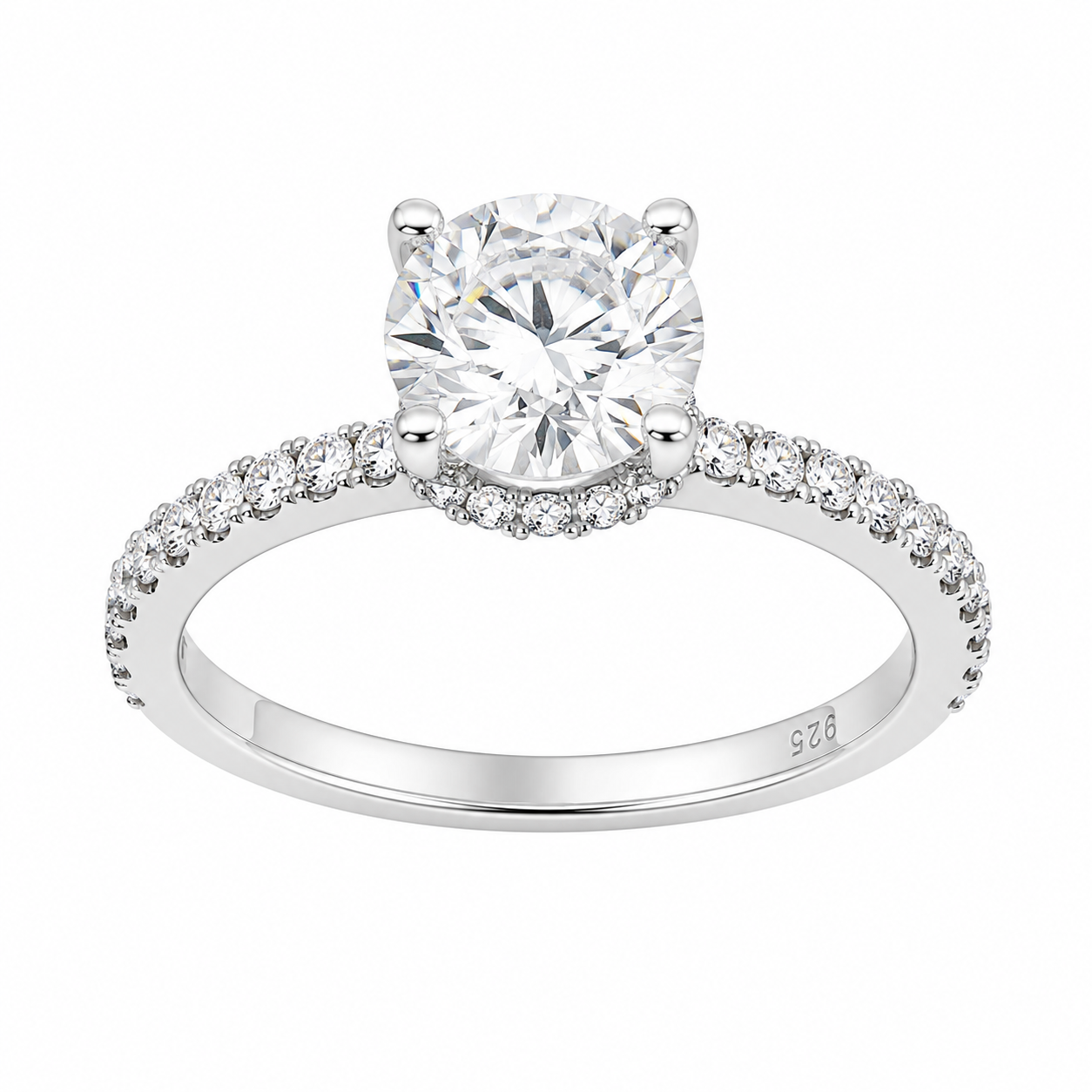 Sterling Silver 2.0CT 8.0MM Moissanite Engagement Ring