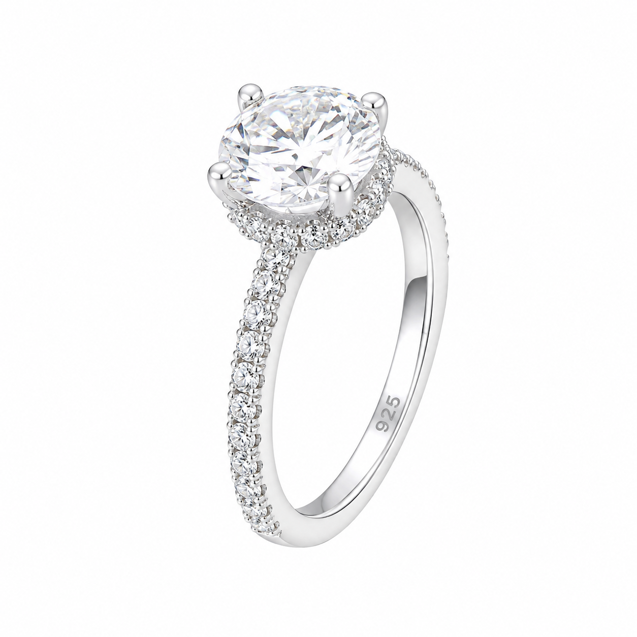 Sterling Silver 2.0CT 8.0MM Moissanite Engagement Ring