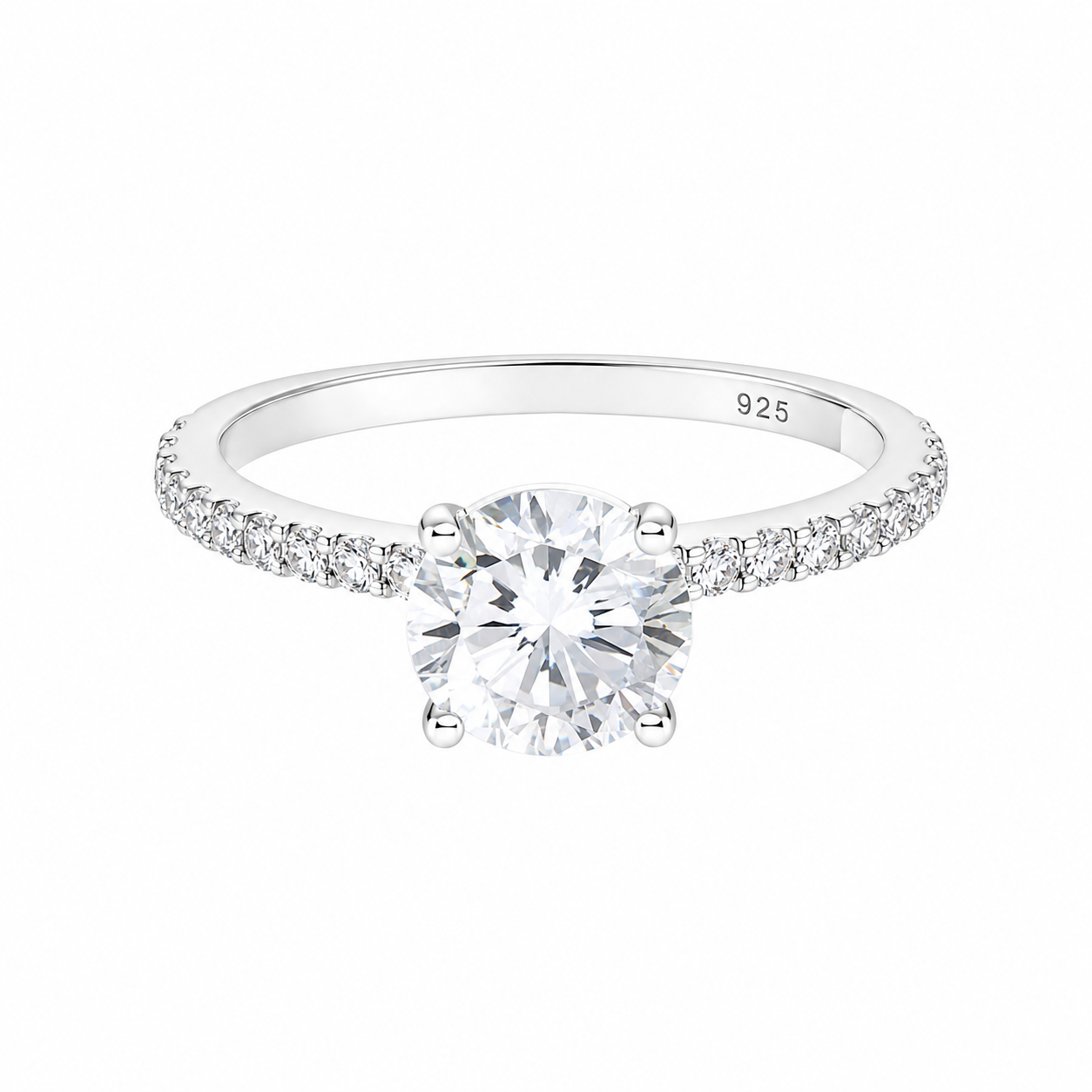Sterling Silver 2.0CT 8.0MM Moissanite Engagement Ring