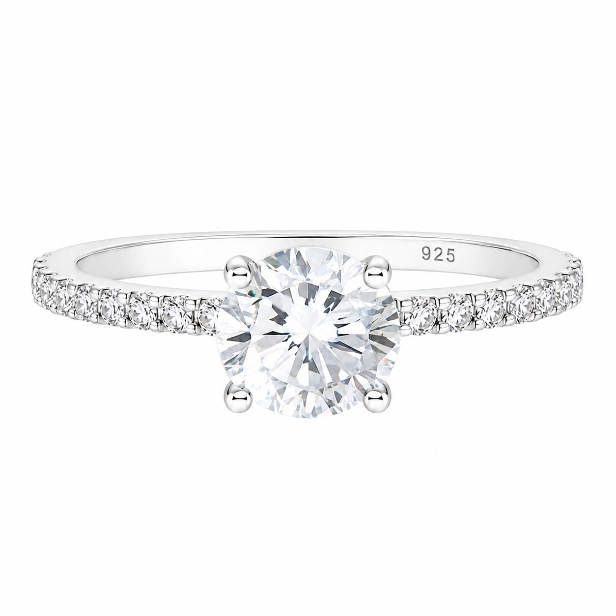 Sterling Silver 2.0CT 8.0MM Moissanite Engagement Ring