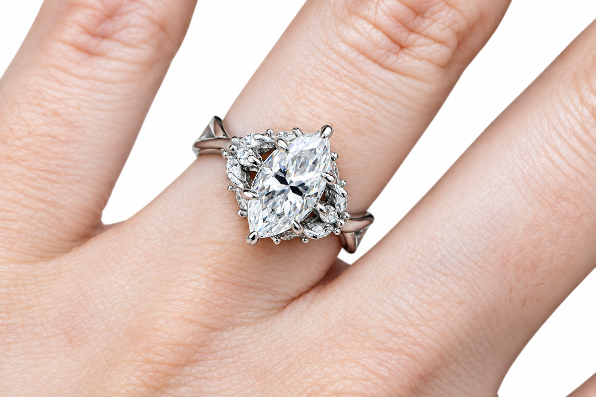 Sterling Silver 2.0ct Marquise Moissanite Cluster Ring