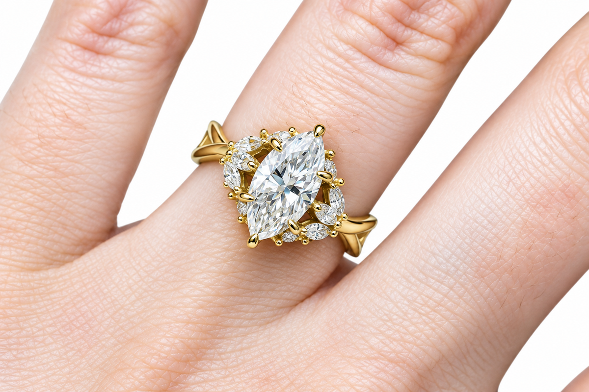 Sterling Silver 2.0ct Marquise Moissanite Cluster Ring