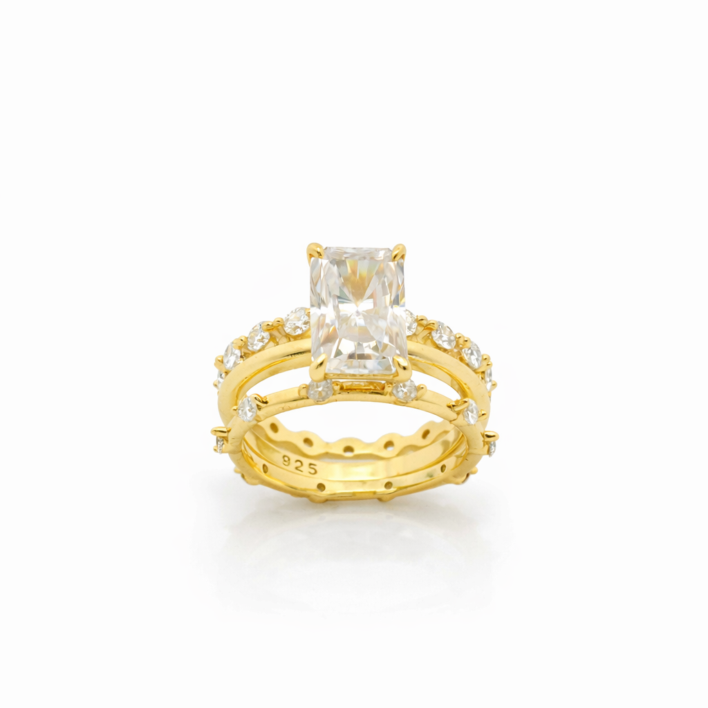 Sterling Silver 3.5ct Radiant Cut Moissanite Eternity Band Stackable 3 Piece Ring Set