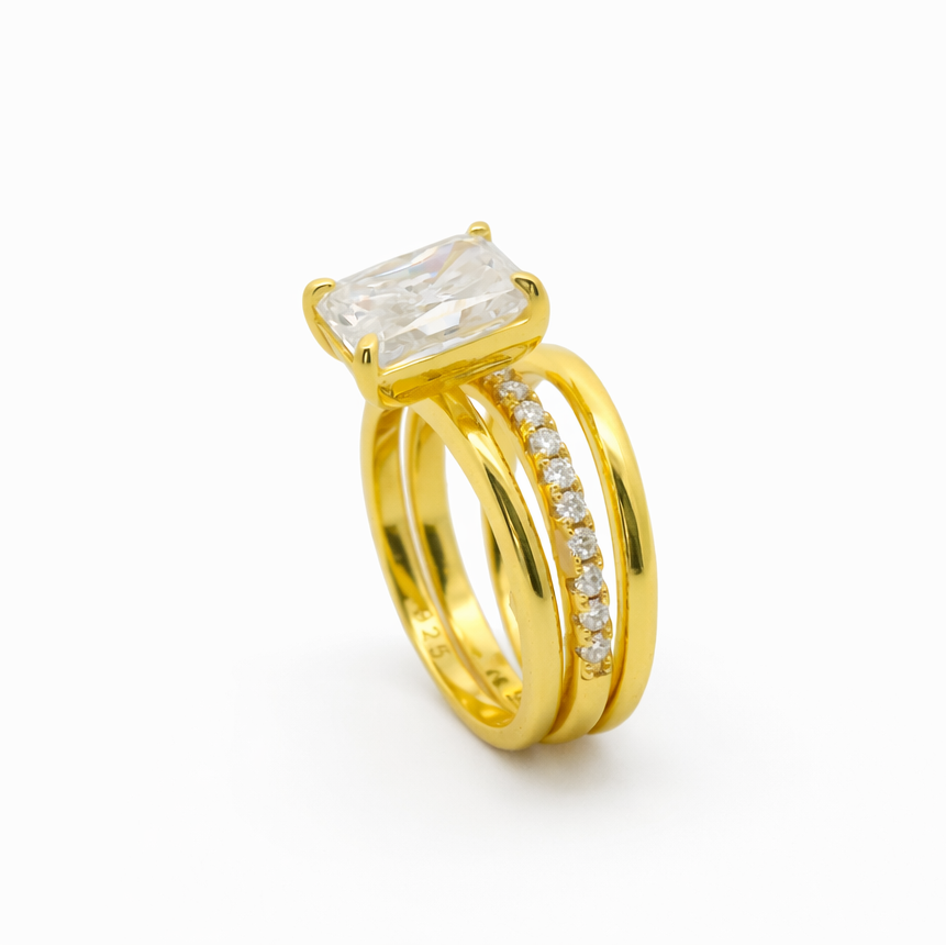 Sterling Silver 3.5ct Radiant Cut Moissanite Stackable Bands 3 Piece Ring Set