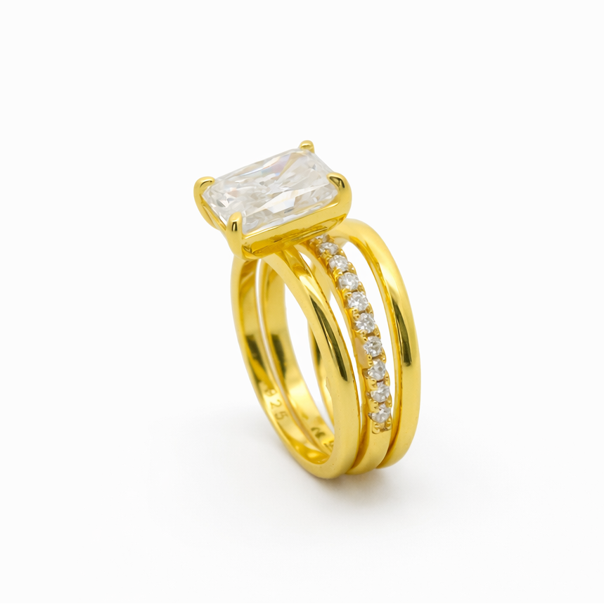 Sterling Silver 3.5ct Radiant Cut Moissanite Stackable Bands 3 Piece Ring Set