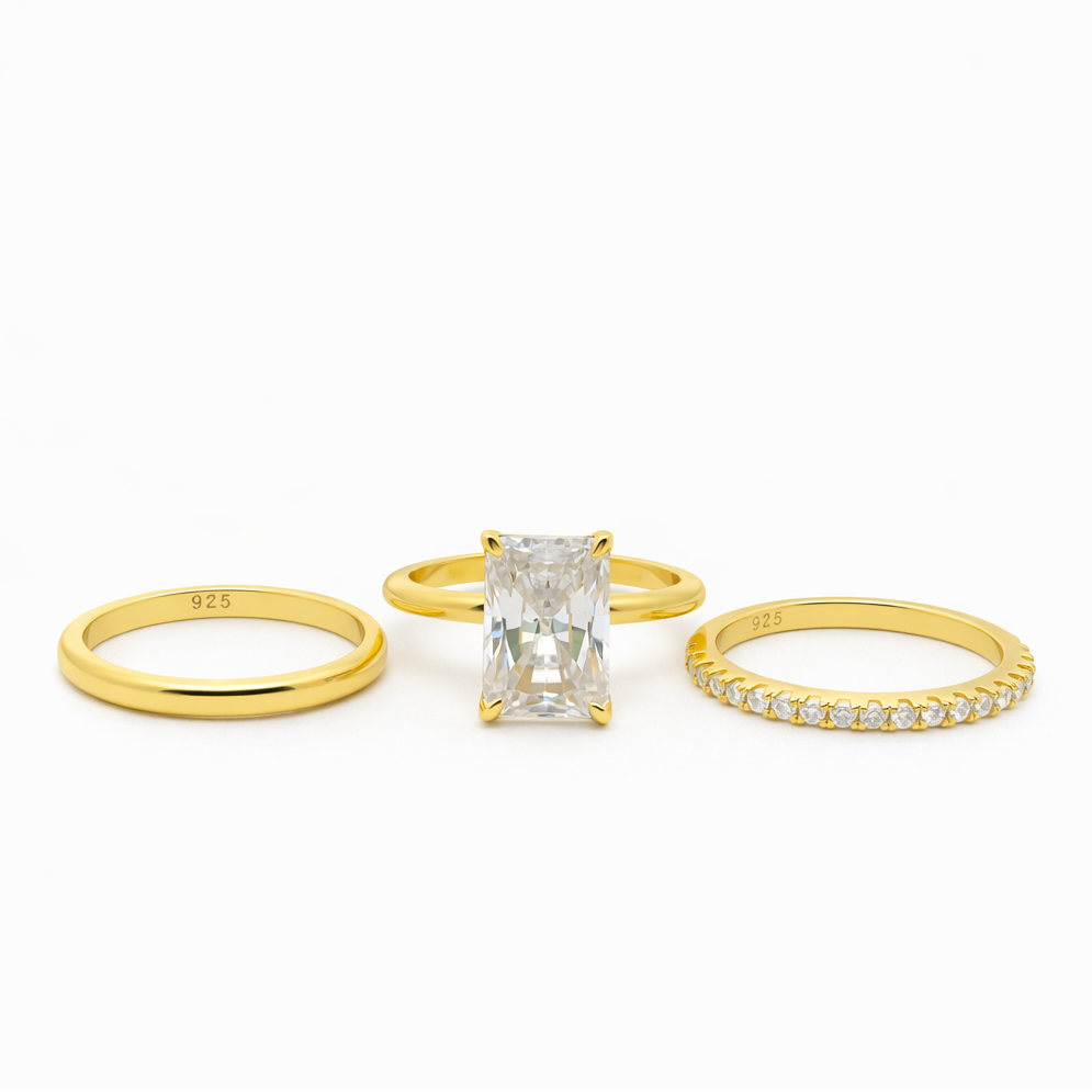 Sterling Silver 3.5ct Radiant Cut Moissanite Stackable Bands 3 Piece Ring Set