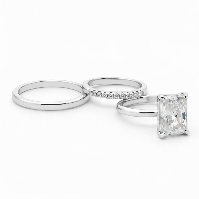 Sterling Silver 3.5ct Radiant Cut Moissanite Stackable Bands 3 Piece Ring Set