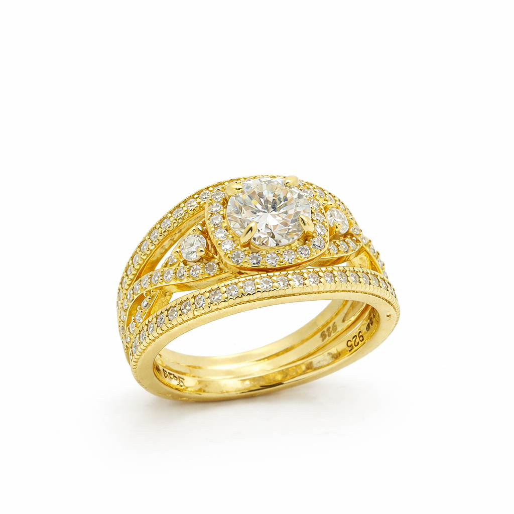 Sterling Silver 0.8ct Round Brilliant Moissanite Halo Infinity Band 3 Ring Stackable Set