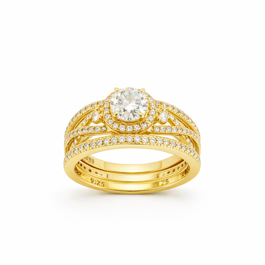 Sterling Silver 0.8ct Round Brilliant Moissanite Halo Infinity Band 3 Ring Stackable Set