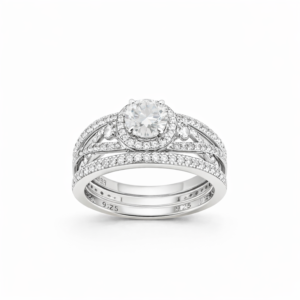 Sterling Silver 0.8ct Round Brilliant Moissanite Halo Infinity Band 3 Ring Stackable Set