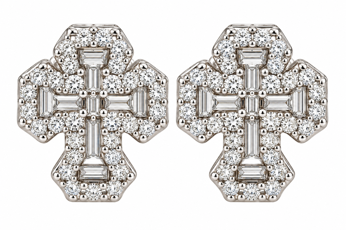 Sterling Silver Moissanite Thick Cross Screwback Earrings - 0.87 CTW VVS D