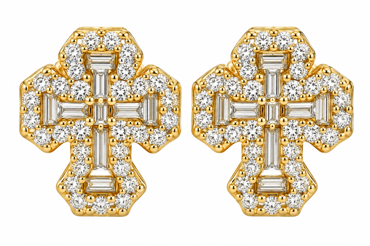 Sterling Silver Moissanite Thick Cross Screwback Earrings - 0.87 CTW VVS D
