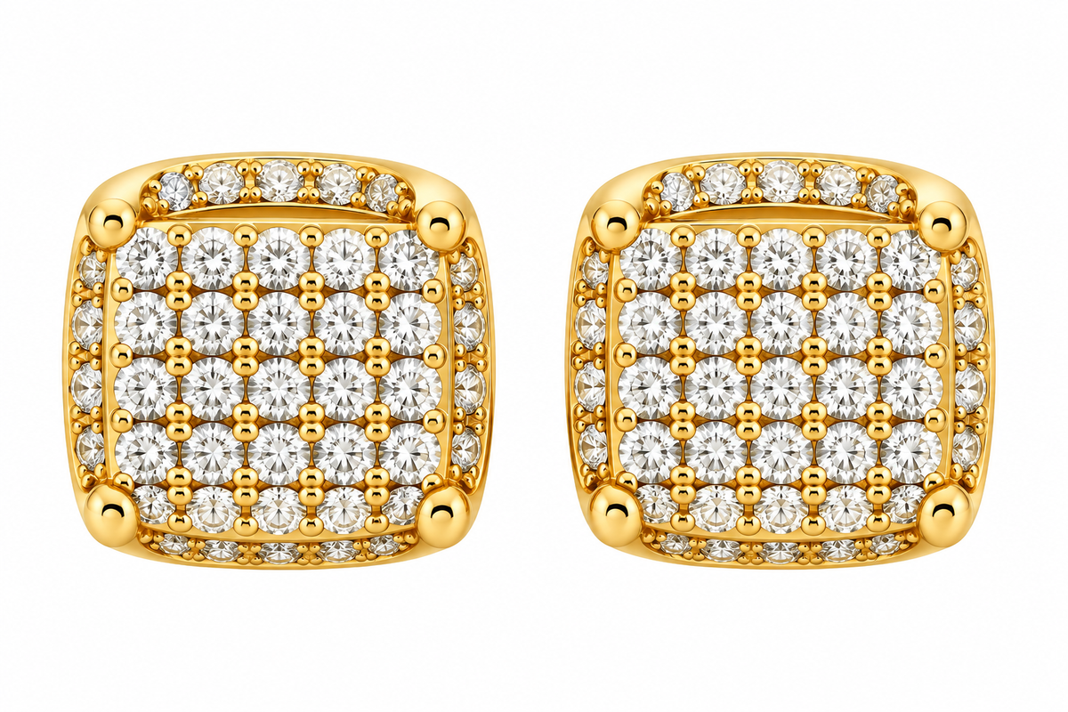 Sterling Silver Moissanite Pave Rounded Square Screwback Earrings - 8mm 0.4 CTW VVS D
