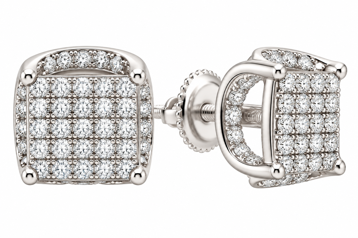 Sterling Silver Moissanite Pave Rounded Square Screwback Earrings - 8mm 0.4 CTW VVS D