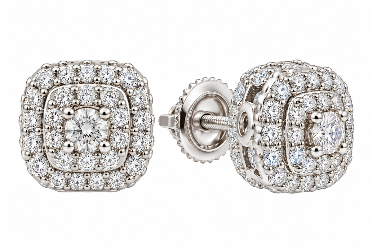 Sterling Silver Moissanite Pave Screwback Earrings - 8mm 1.02 CTW VVS D
