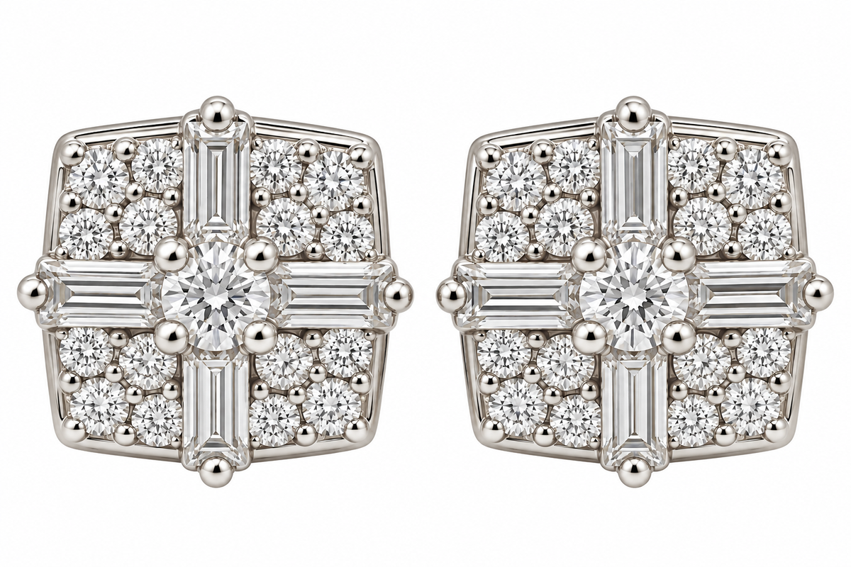Sterling Silver Moissanite Pave Thick Square Screwback Earrings - 8.5mm 1.43 CTW VVS D