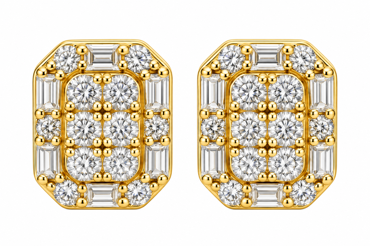 Sterling Silver Moissanite Pave Thick Octagonal Screwback Earrings - 1.41 CTW VVS D