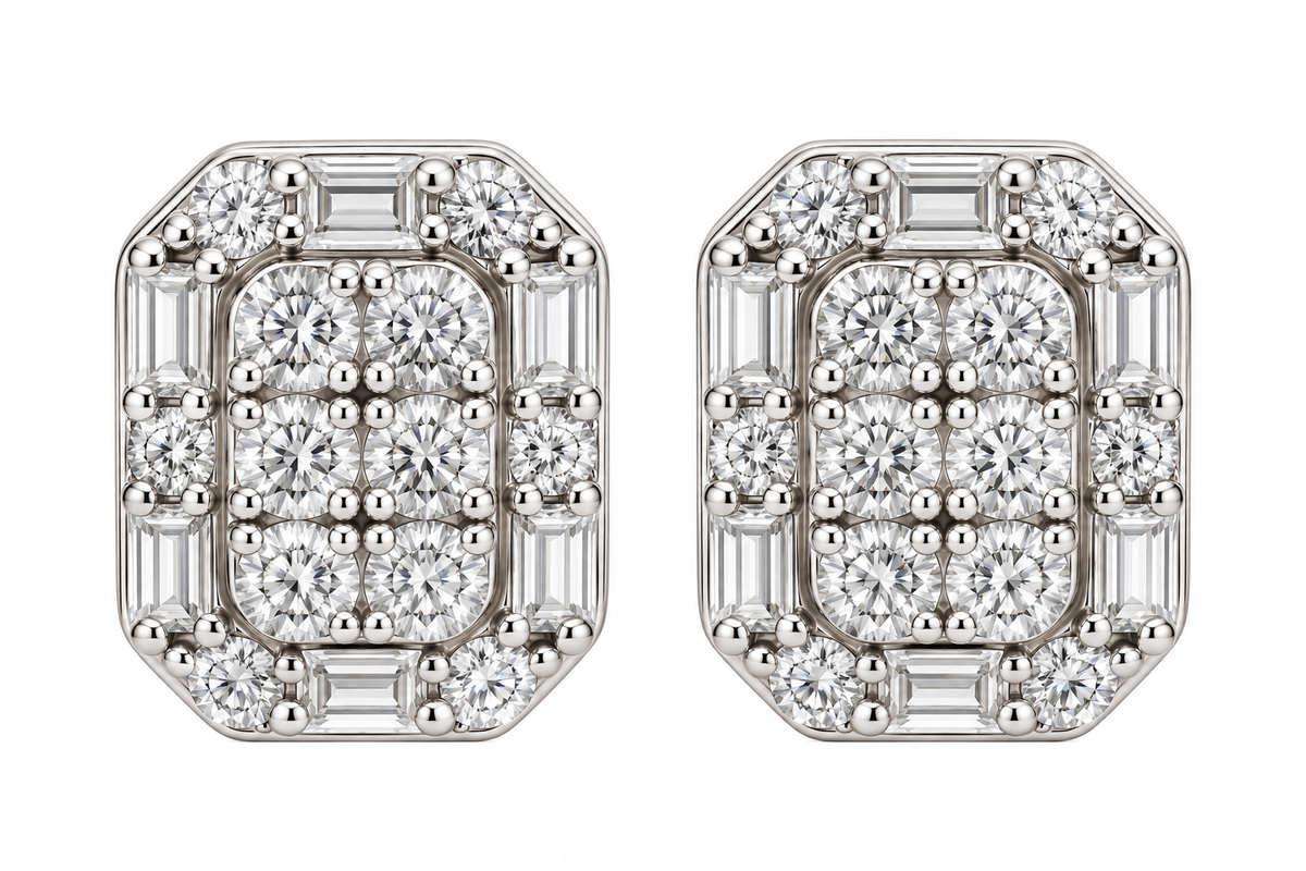 Sterling Silver Moissanite Pave Thick Octagonal Screwback Earrings - 1.41 CTW VVS D