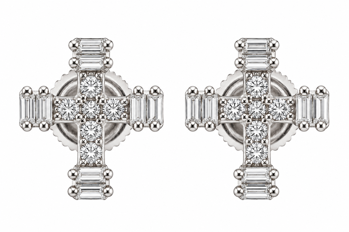 Sterling Silver Moissanite Cross Screwback Earrings - 0.43 CTW VVS D