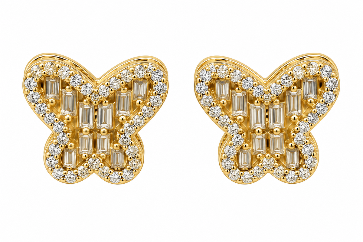 Sterling Silver Baguette Moissanite Butterfly Screwback Earrings - 1.26 CTW VVS D