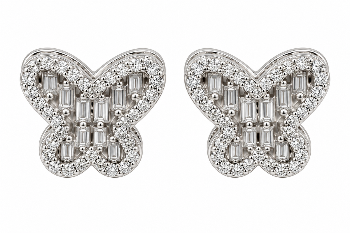 Sterling Silver Baguette Moissanite Butterfly Screwback Earrings - 1.26 CTW VVS D
