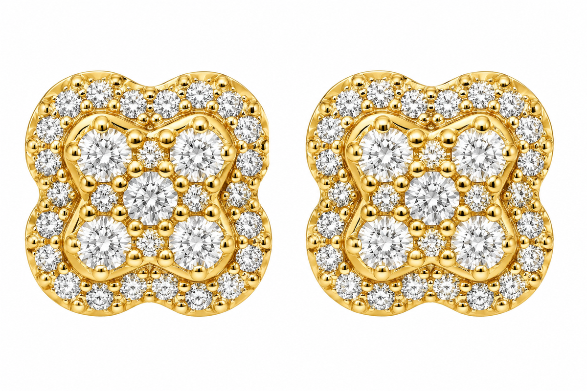Sterling Silver Moissanite Pave Flower Screwback Earrings - 1.08 CTW VVS D