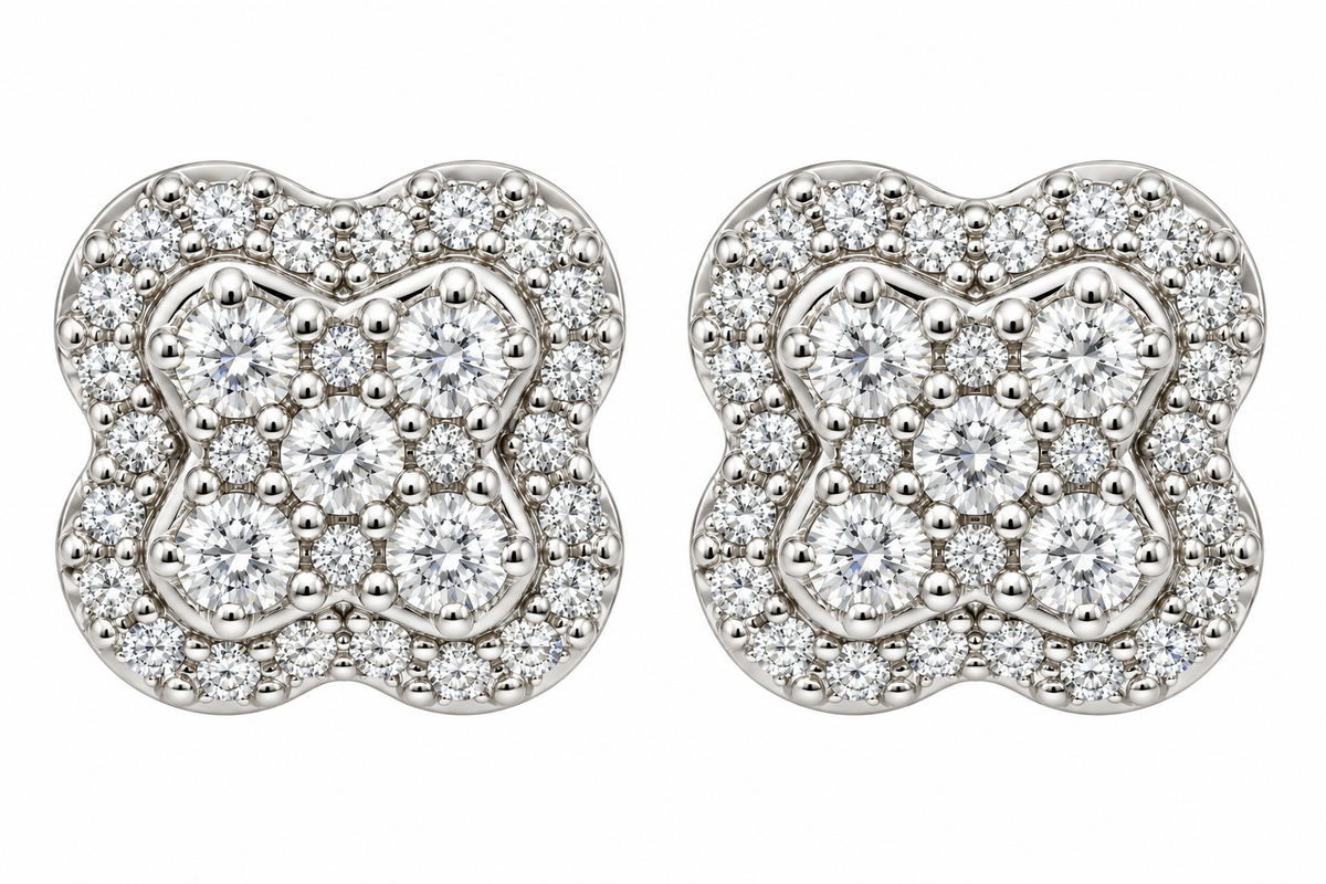 Sterling Silver Moissanite Pave Flower Screwback Earrings - 1.08 CTW VVS D