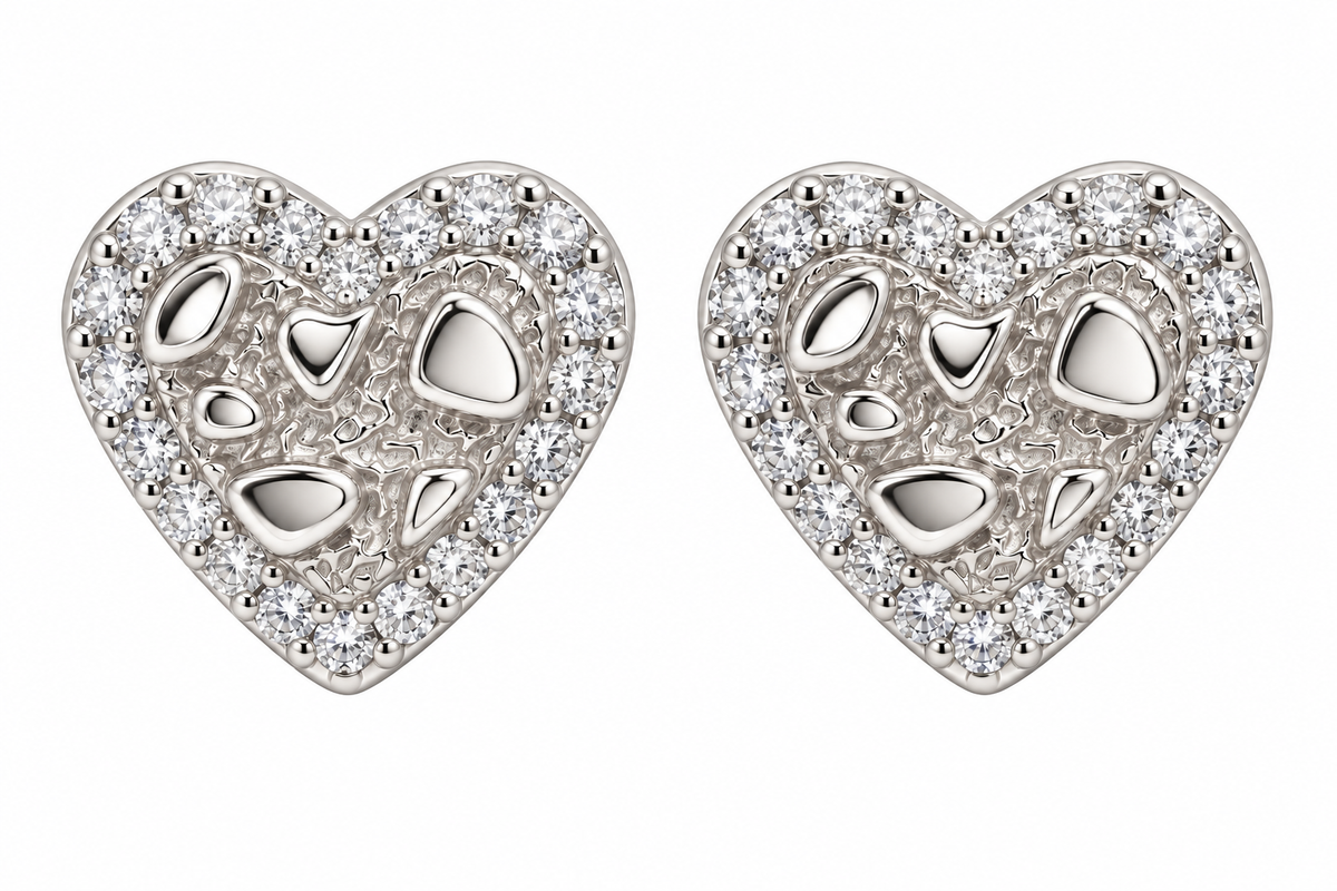 Sterling Silver Moissanite Heart Nugget Screwback Earrings - 1.16 CTW VVS D