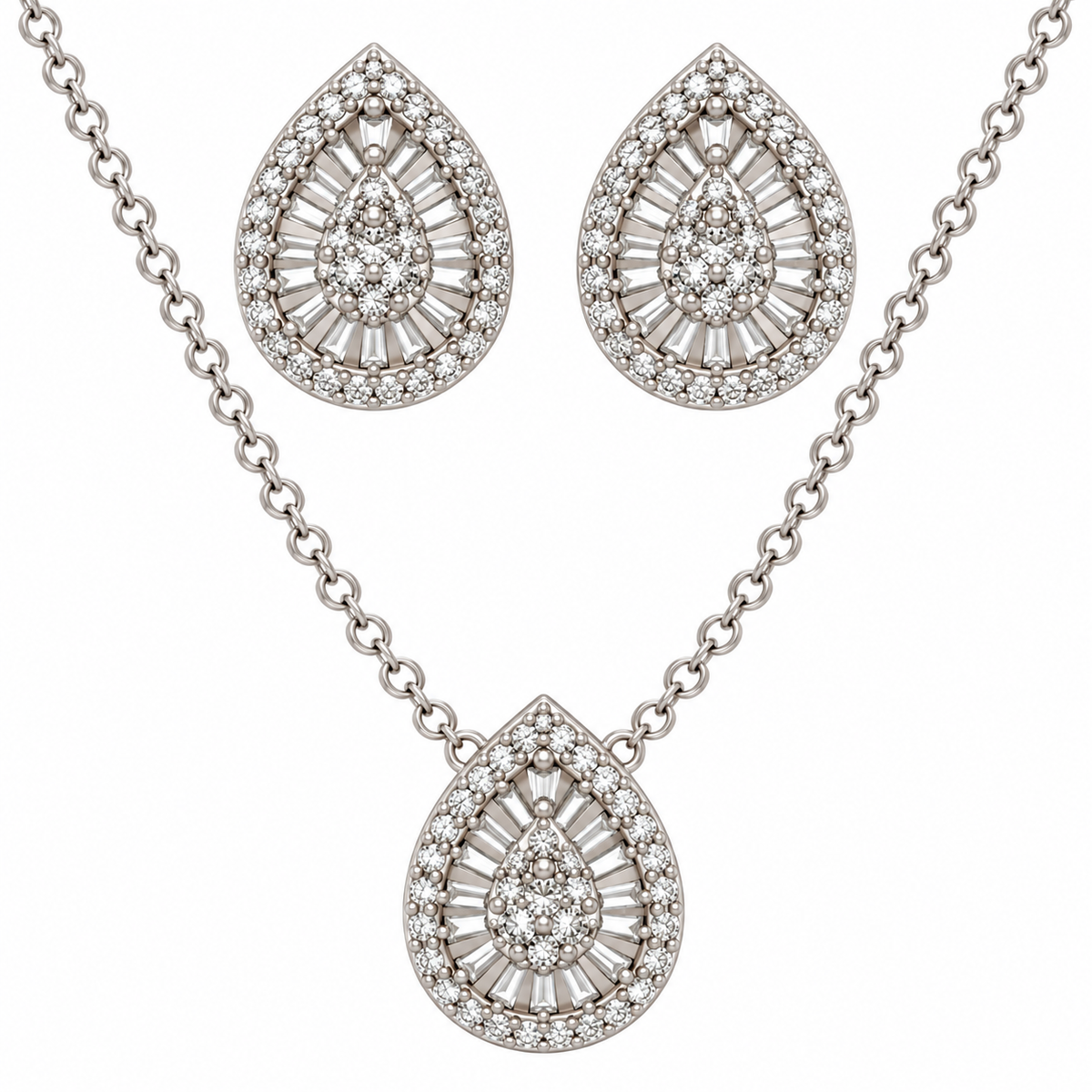 925 Sterling Silver Moissanite 3- Piece Jewelry Set - 2.62 CTW Pear Shape Pendant & Earrings