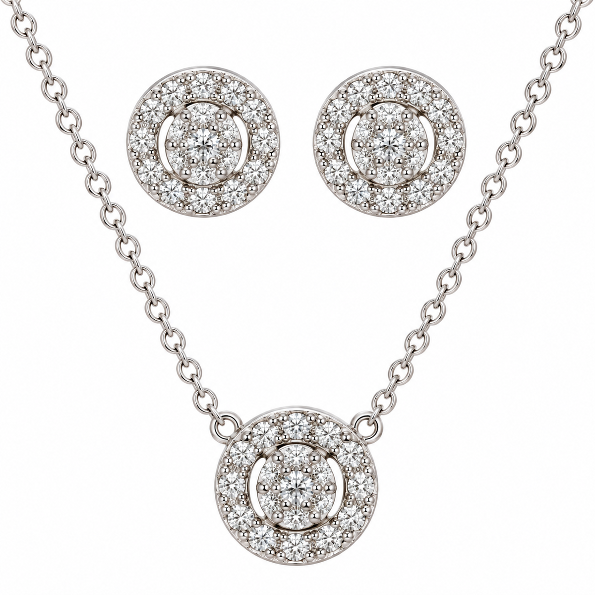925 Sterling Silver Moissanite Jewelry Set - 0.92 CTW Round Halo Necklace & Earrings | VVS D Color