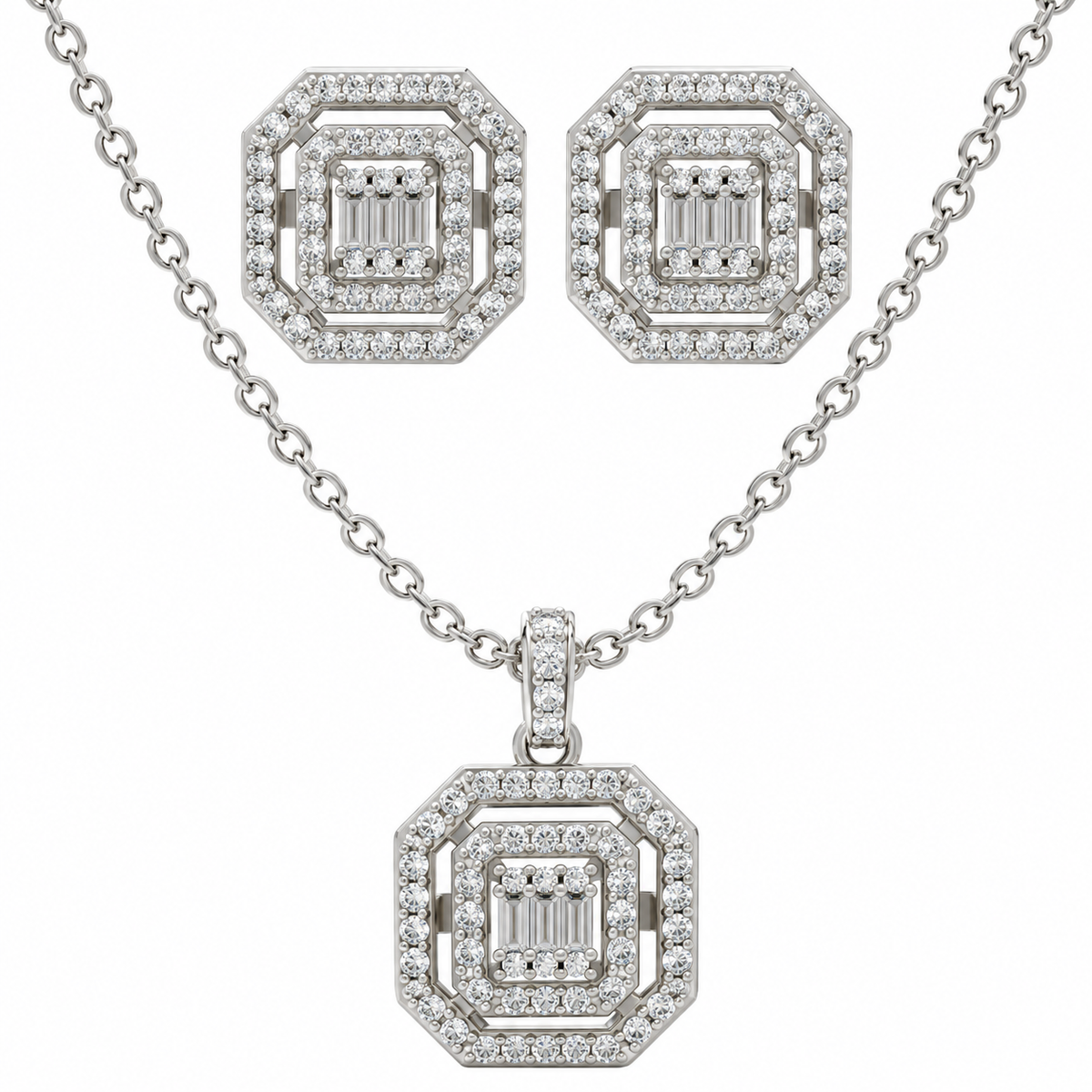 925 Sterling Silver Moissanite Cluster Set 1.41 CTW Necklace & Earring Set | VVS D Color