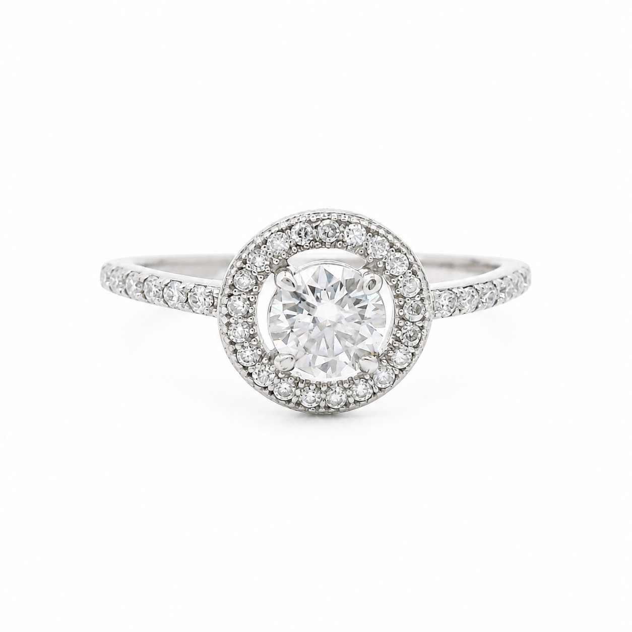 Sterling Silver 5MM 0.5CT Round Moissanite W/ Halo Ring