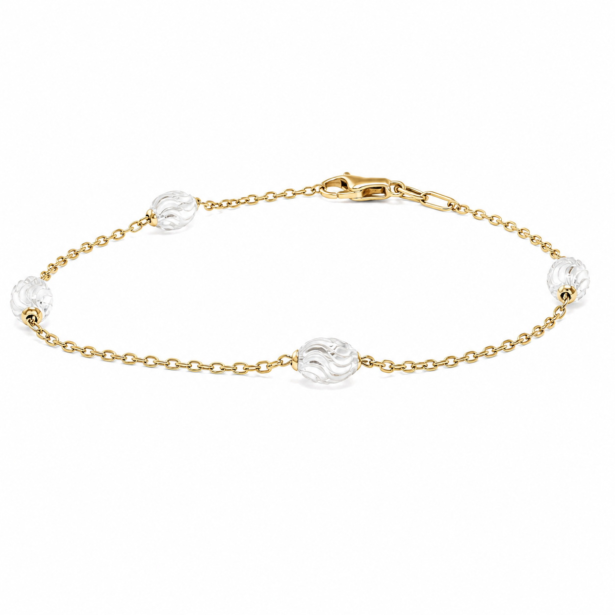 Sterling Silver Two Tone Station Oval Mooncut Chain (Bracelet/Anklet)