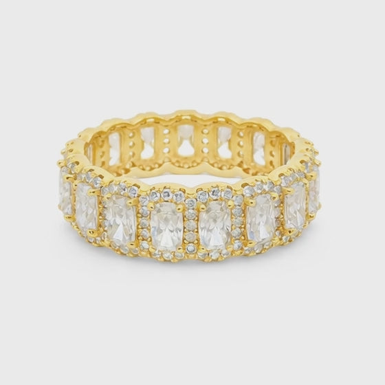 Sterling Silver Moissanite Radiant Cut Halo Eternity Band