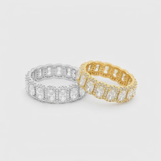 Sterling Silver Moissanite Radiant Cut Halo Eternity Band