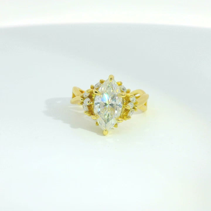 Sterling Silver 2.0ct Marquise Moissanite Cluster Ring