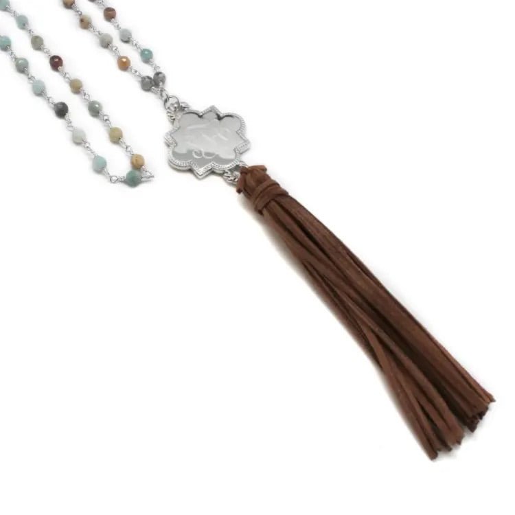 Engravable Quatrefoil Necklace W/ Suede Tassel