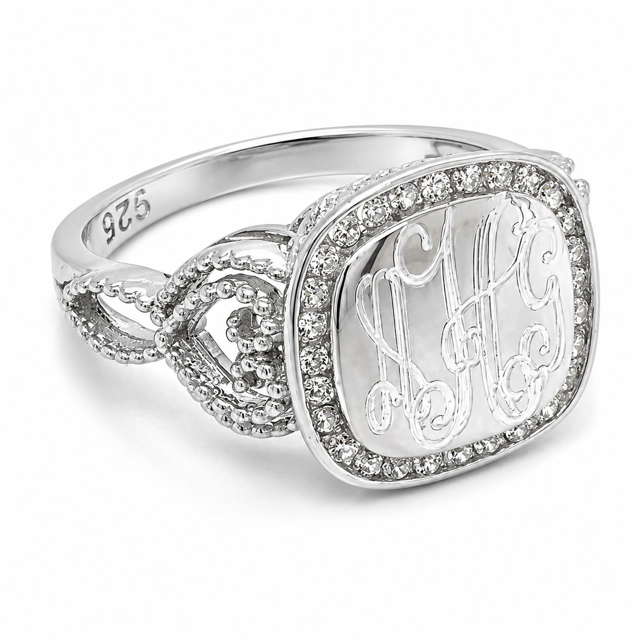 Sterling Silver Evelyn Cushion Square Heart Loop CZ Ring