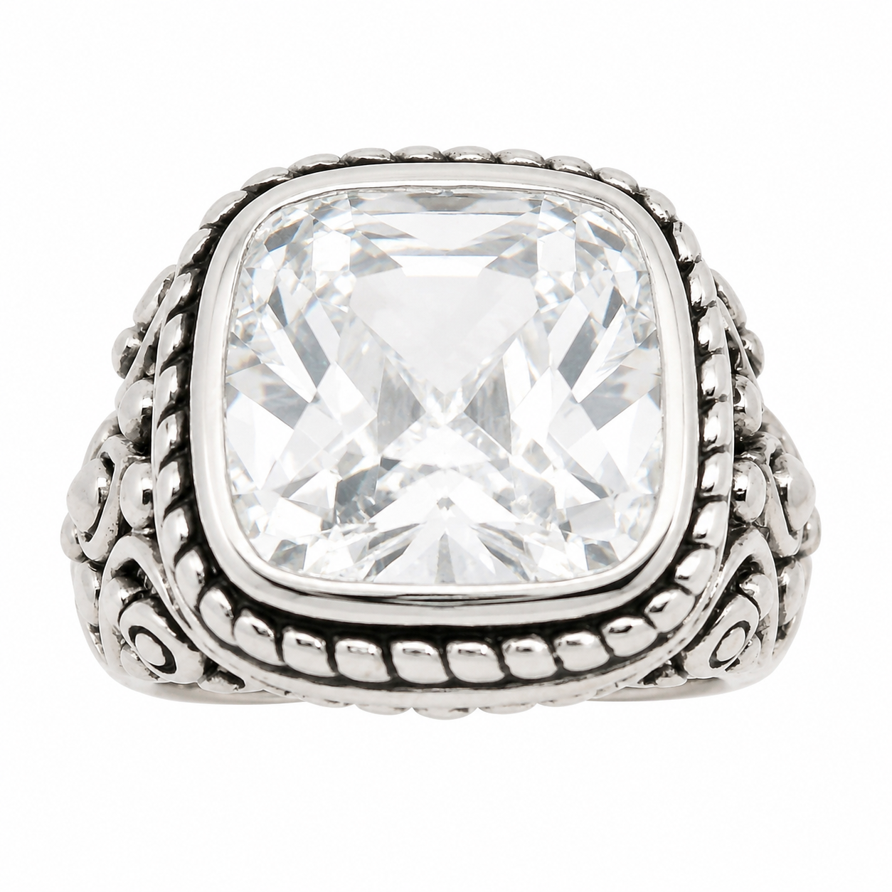 Sterling Silver Square CZ Filigree Ring