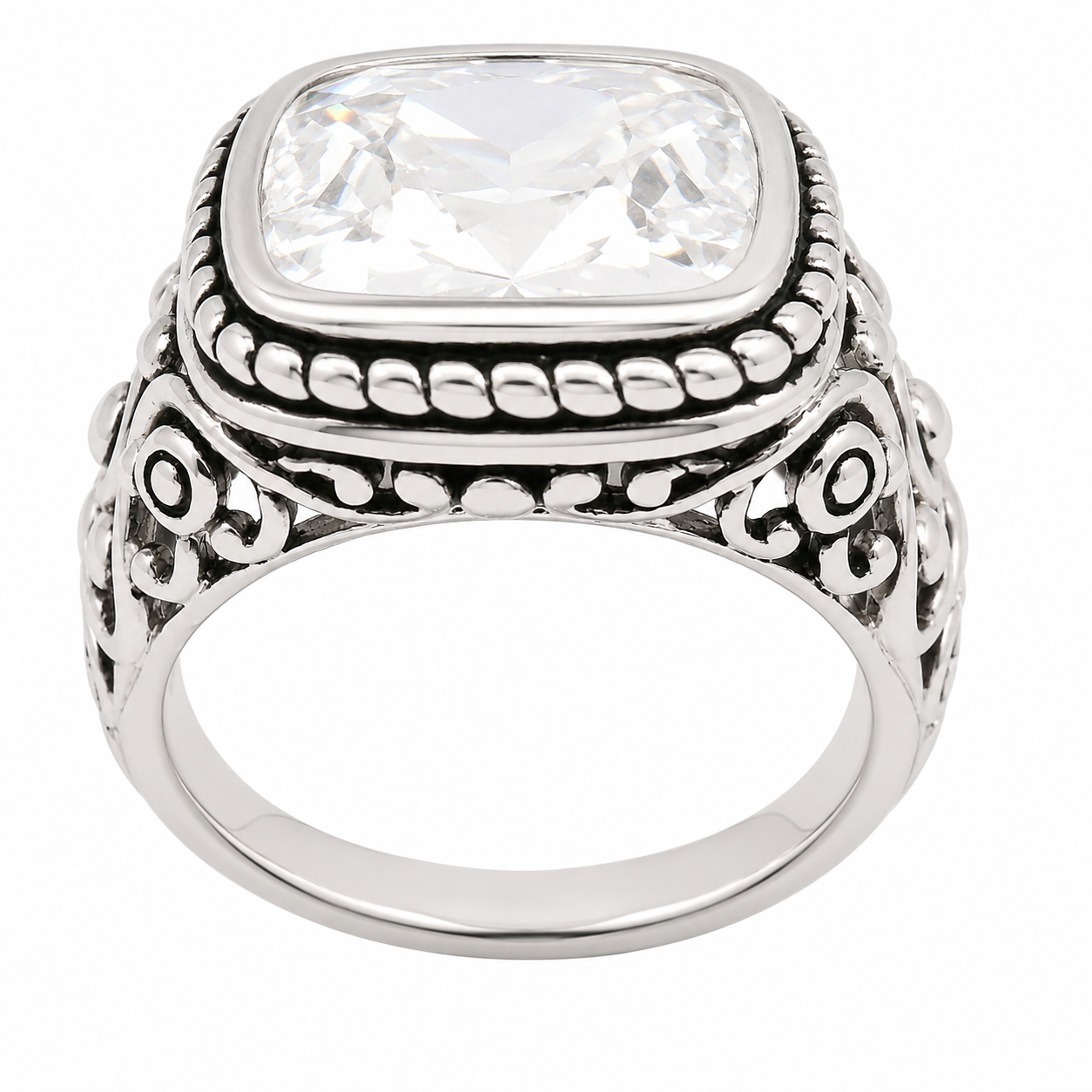 Sterling Silver Square CZ Filigree Ring