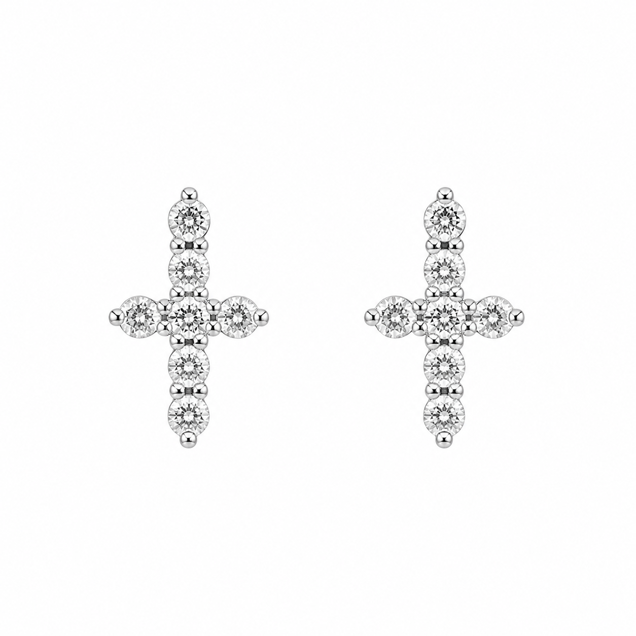 Sterling Silver Dangling CZ Cross Post Earrings