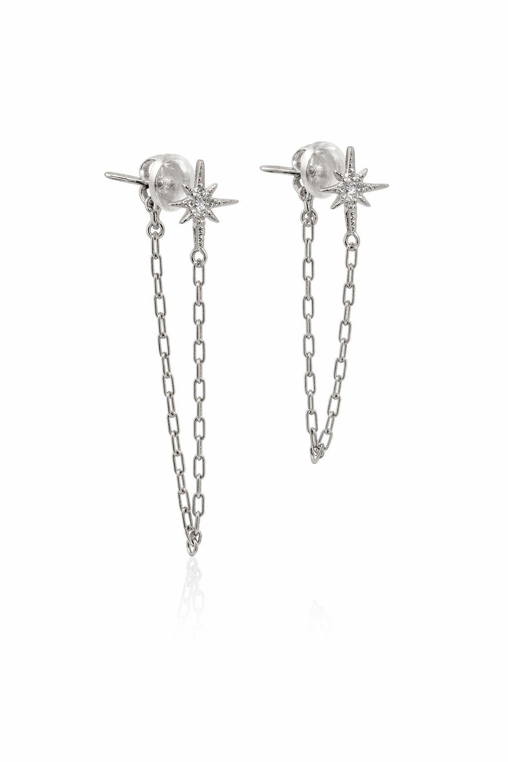Sterling Silver CZ North Star Front to Back Dangle Earrings