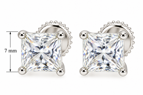 Sterling Silver Moissanite Princess Cut Solitaire Screwback Earrings