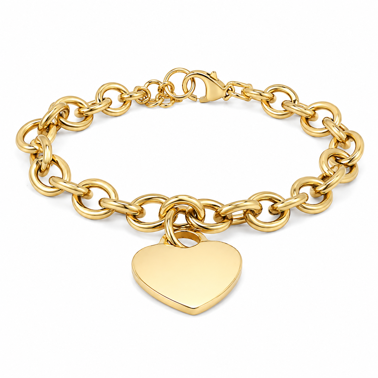 Stainless Steel Engravable Heart Disc Charm Bracelet